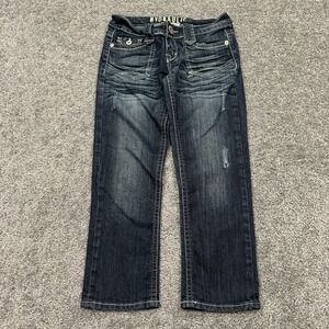 Hydraulic Jeans Womens 3/4 Blue Capri Denim Dark Wash Pockets Logo Casual City